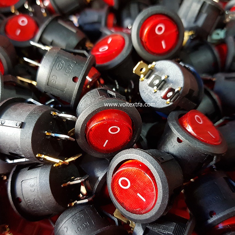 สวิทช์มีไฟ 220 V 3ขา กลม สีแดง