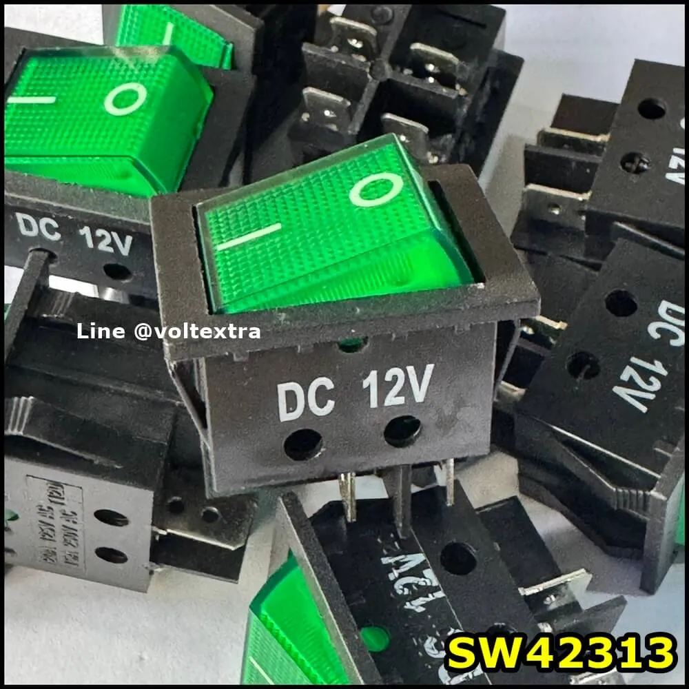 สวิตช์มีไฟ 12 V 4ขา สีเขียว